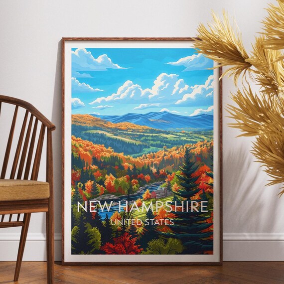 New Hampshire Autumn Mountains Foliage Valley Scenic Travel Poster