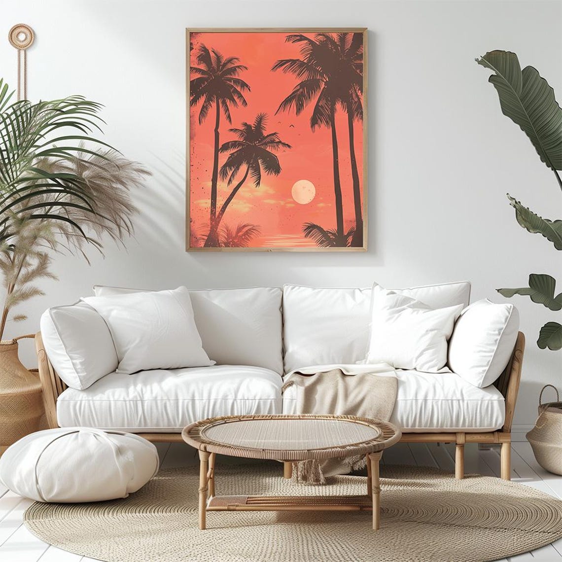 Sunset Palm Tree Silhouettes Poster With Tropical Ocean View - Image 2