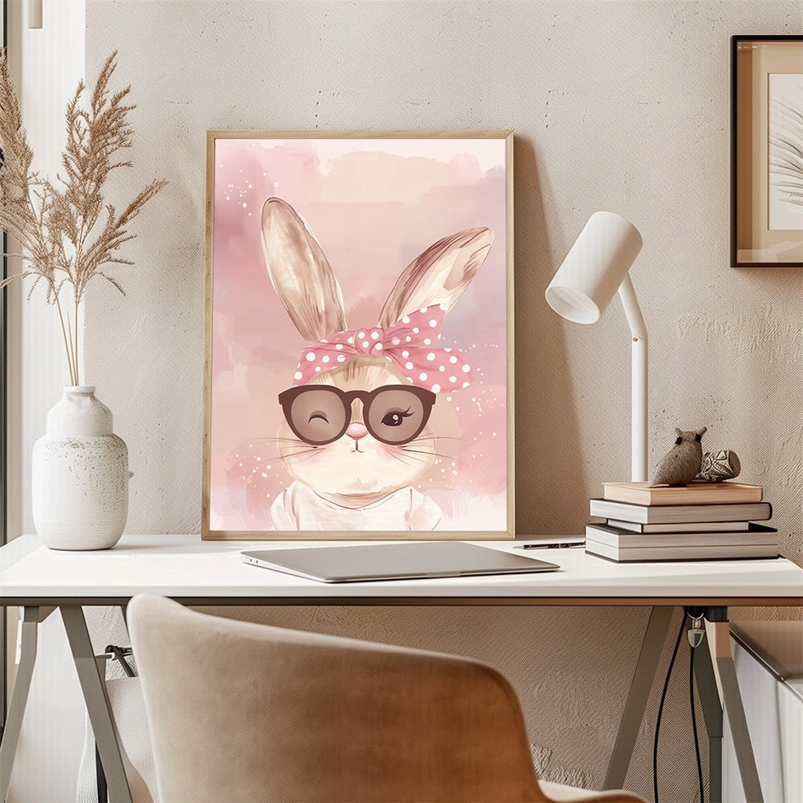 Cute Bunny With Sunglasses Polka Dot Headband Nursery Poster