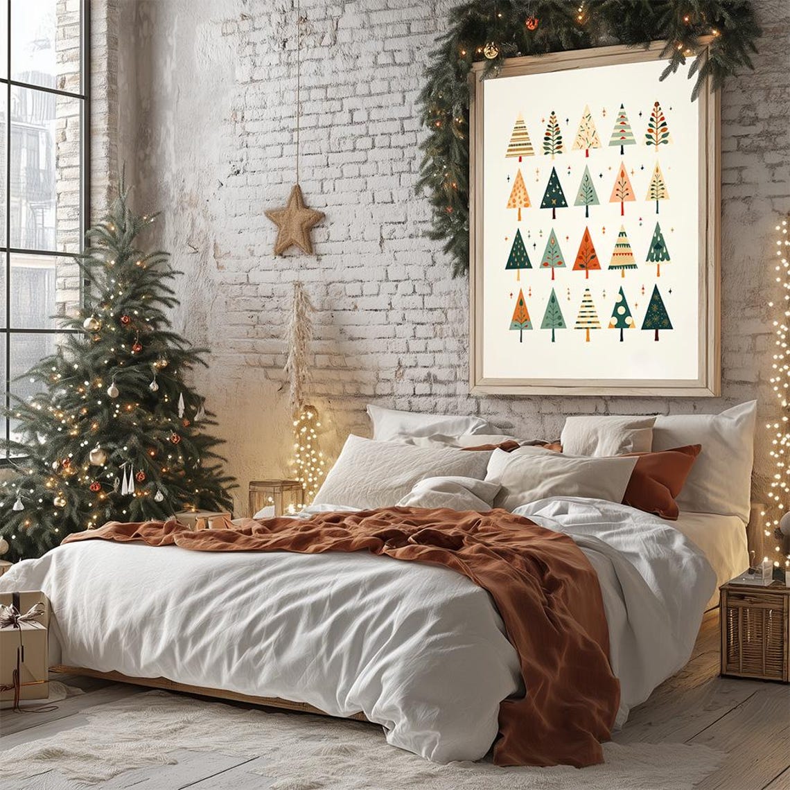 Minimalist Modern Christmas Trees Pattern Poster in Festive Colors - Image 3