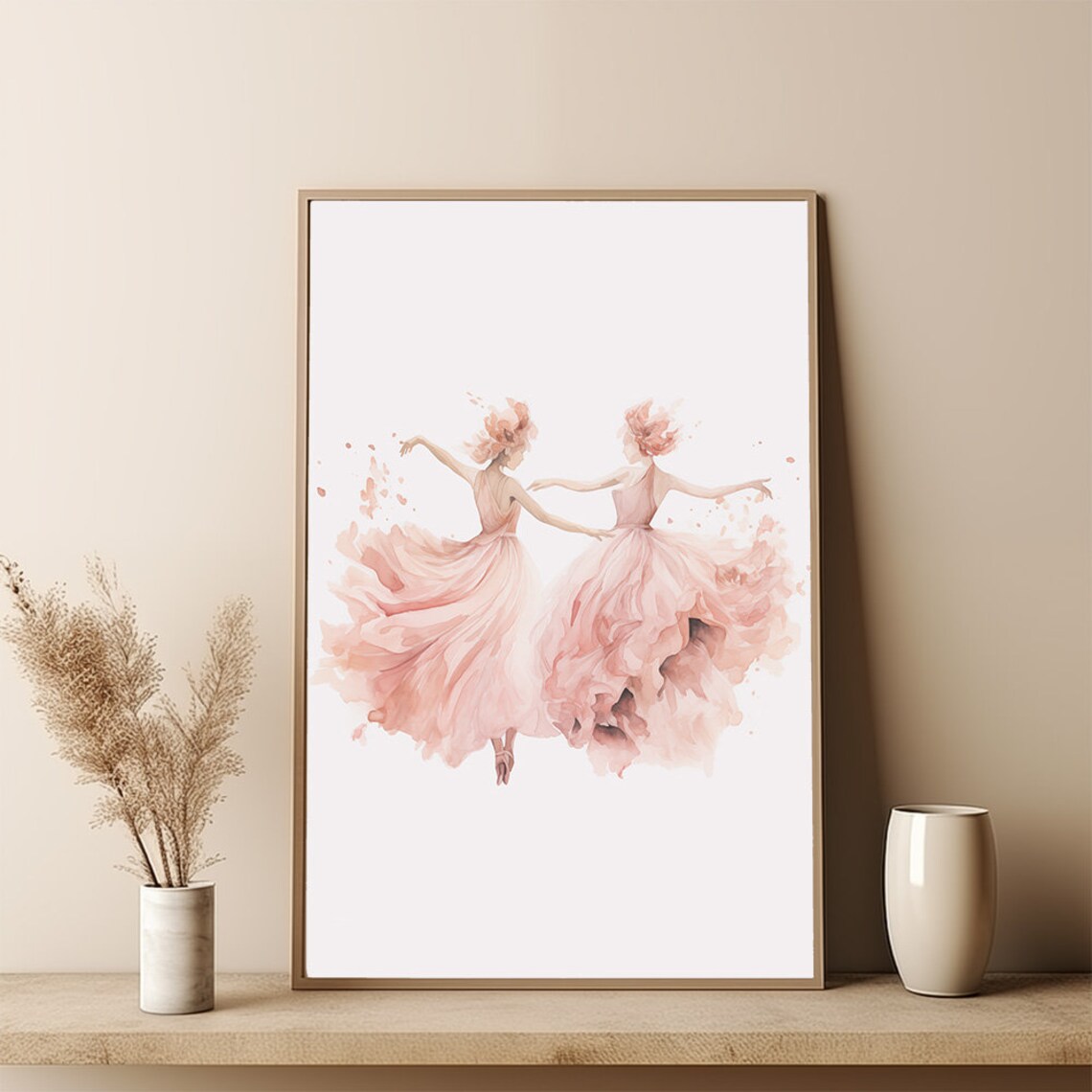Two Pink Ballerinas Soft Watercolor Ballet Dance Girls Room Art Print - Image 2