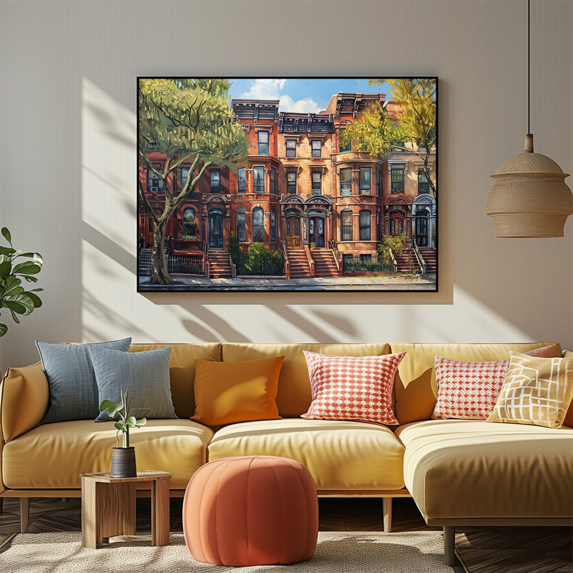 Mid-Century Cityscape Art Print, Colorful Poster