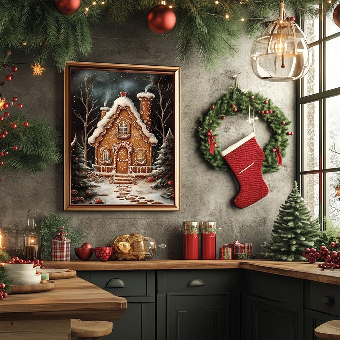 Gingerbread House Christmas Poster With Snowy Night Cookie Cottage - Image 2