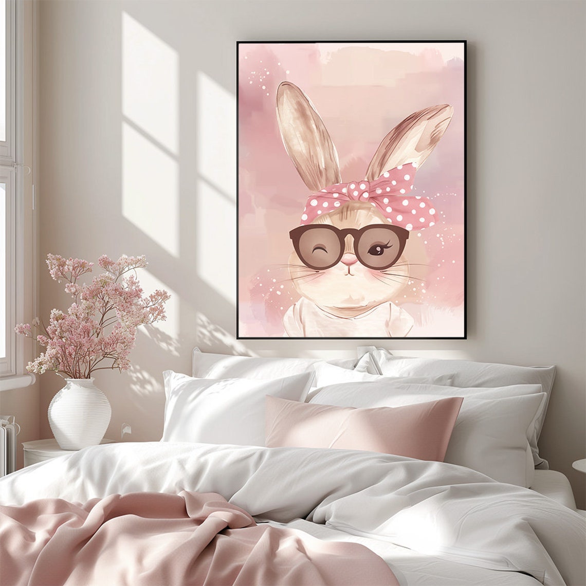 Cute Bunny With Sunglasses Polka Dot Headband Nursery Poster - Image 2