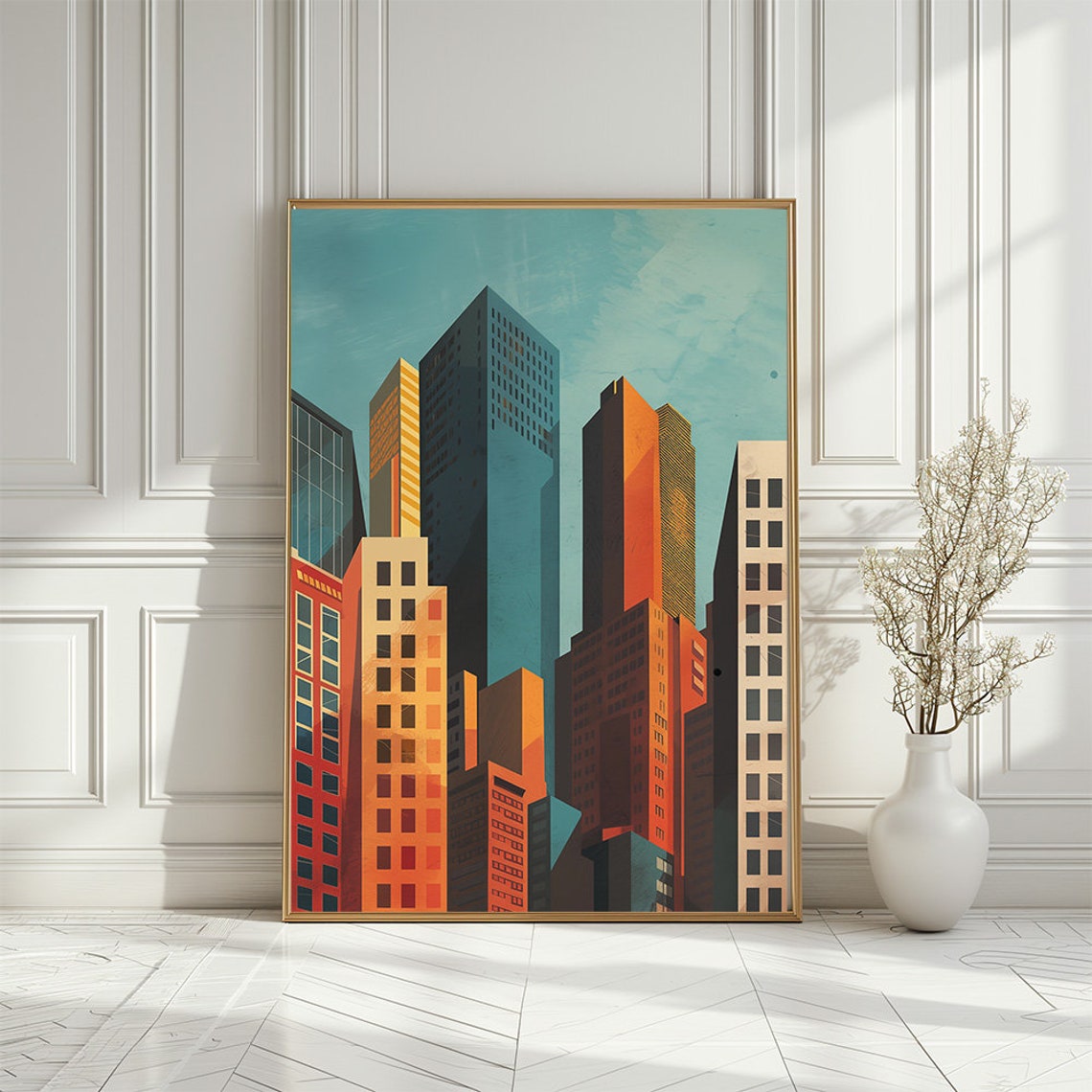 Mid Century City Towers Geometric Retro Architecture Art Print