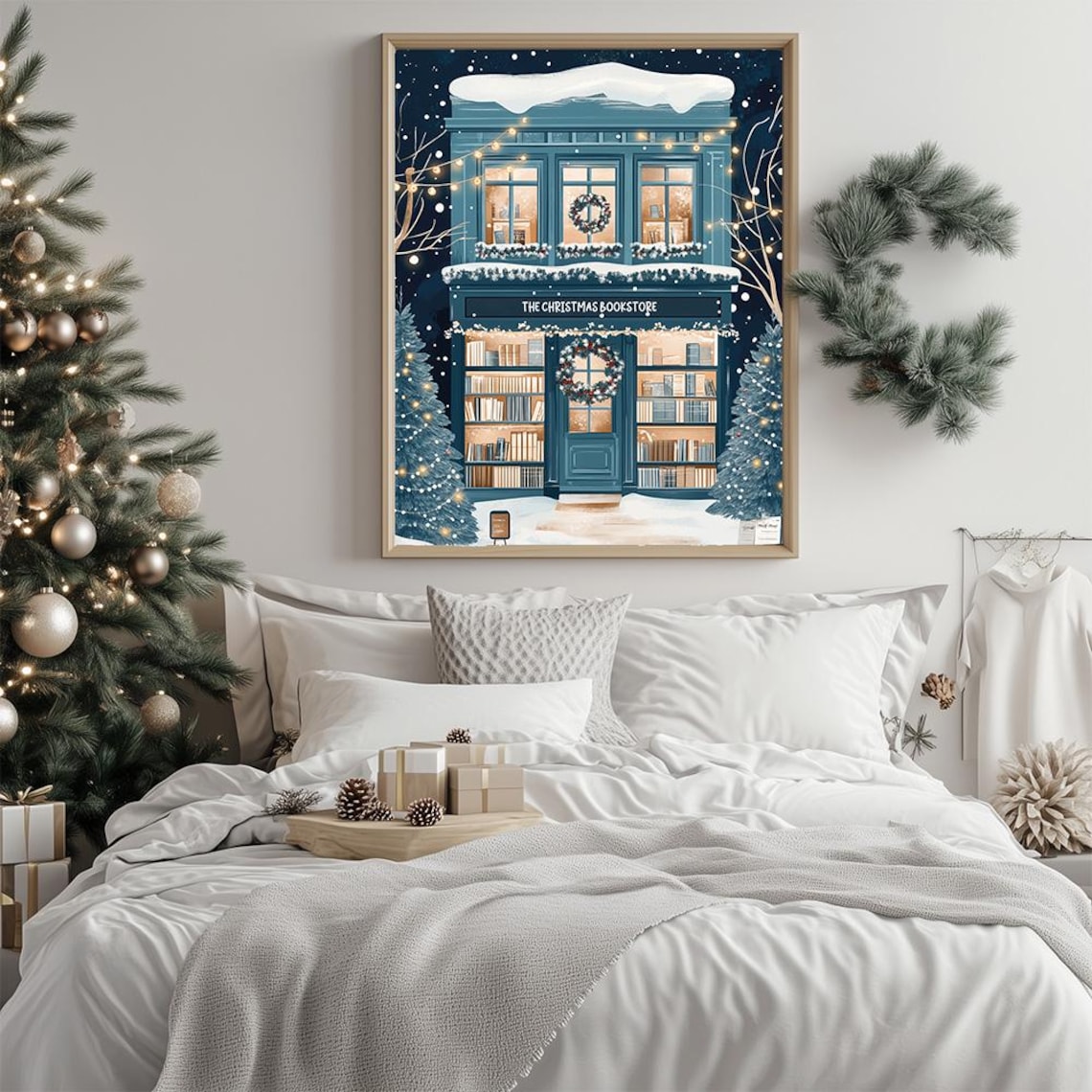 Winter Bookshop Illustration Poster, Holiday Book Lovers - Image 3