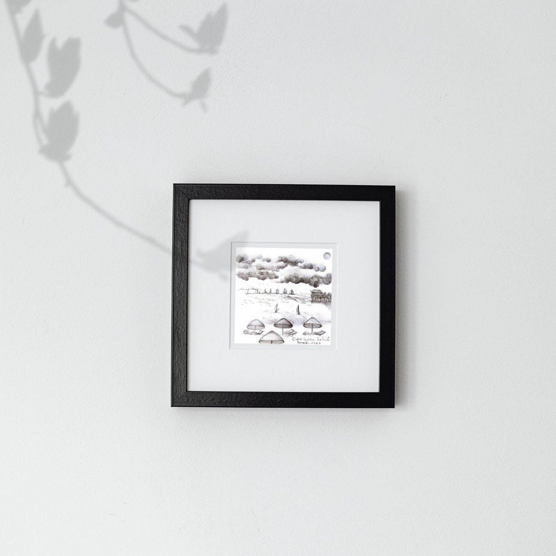 Caddebostan Beach Charcoal Sketch Moody Coastal Seaside Art Poster - Image 2