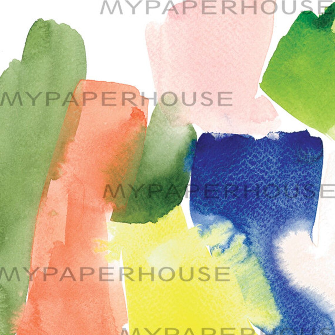 Colorful Abstract Watercolor Poster Bold Paint Blobs Green Yellow Blue Art - Image 2