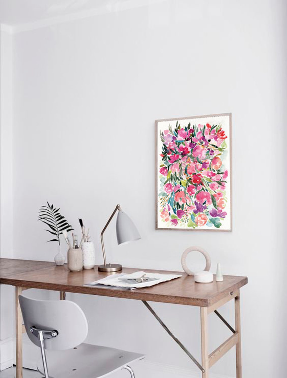 Pink Magenta Watercolor Wildflower Bouquet Bright Blooms Print - Image 3
