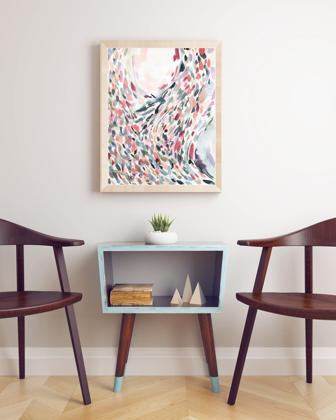 Multicolor Curved Dash Abstract Watercolor Vibrant Rainbow Art Print - Image 2