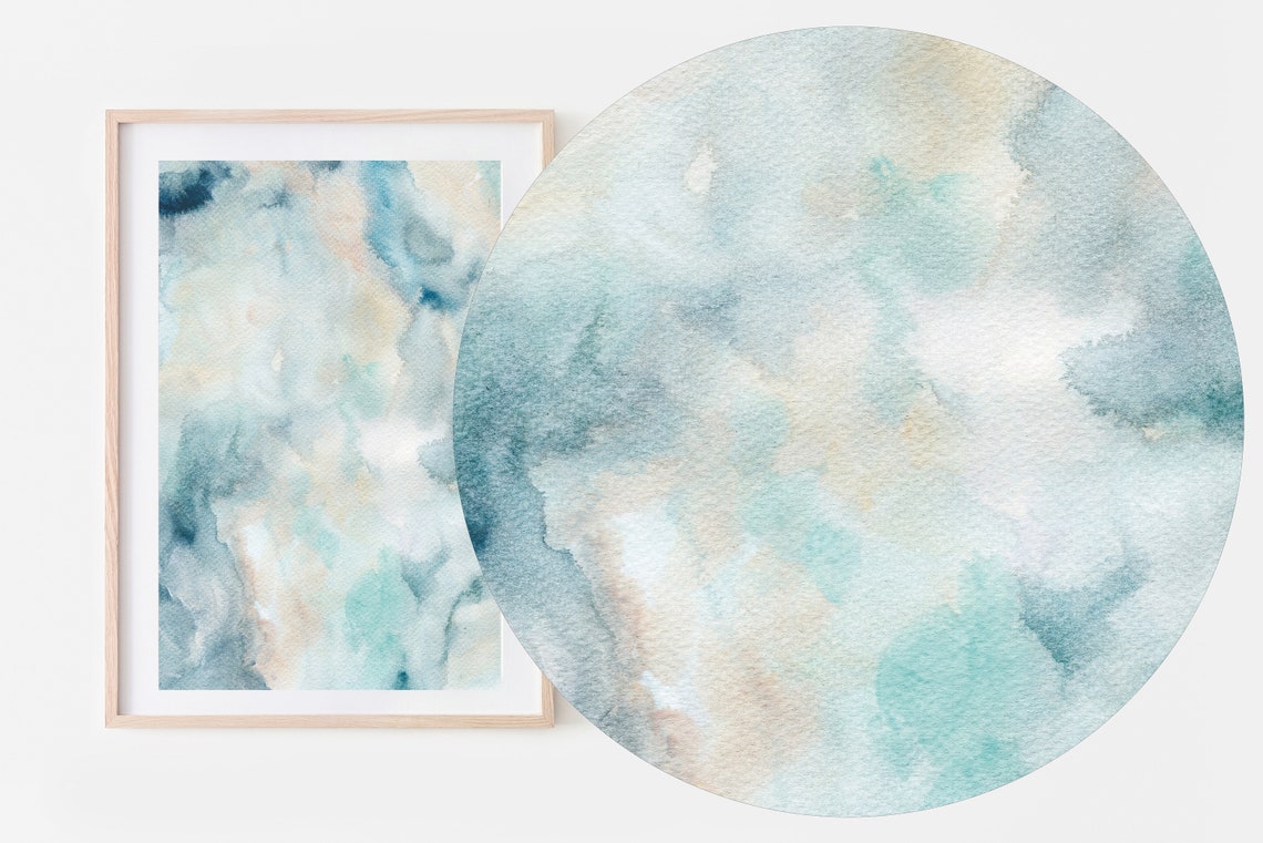 Pastel Abstract Watercolor Soft Cloud Wash Serene Minimalist Wall Art - Image 2