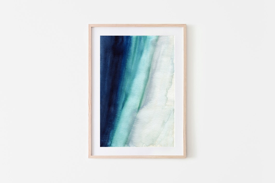 Navy To Turquoise Diagonal Watercolor Gradient Oceanic Art Print