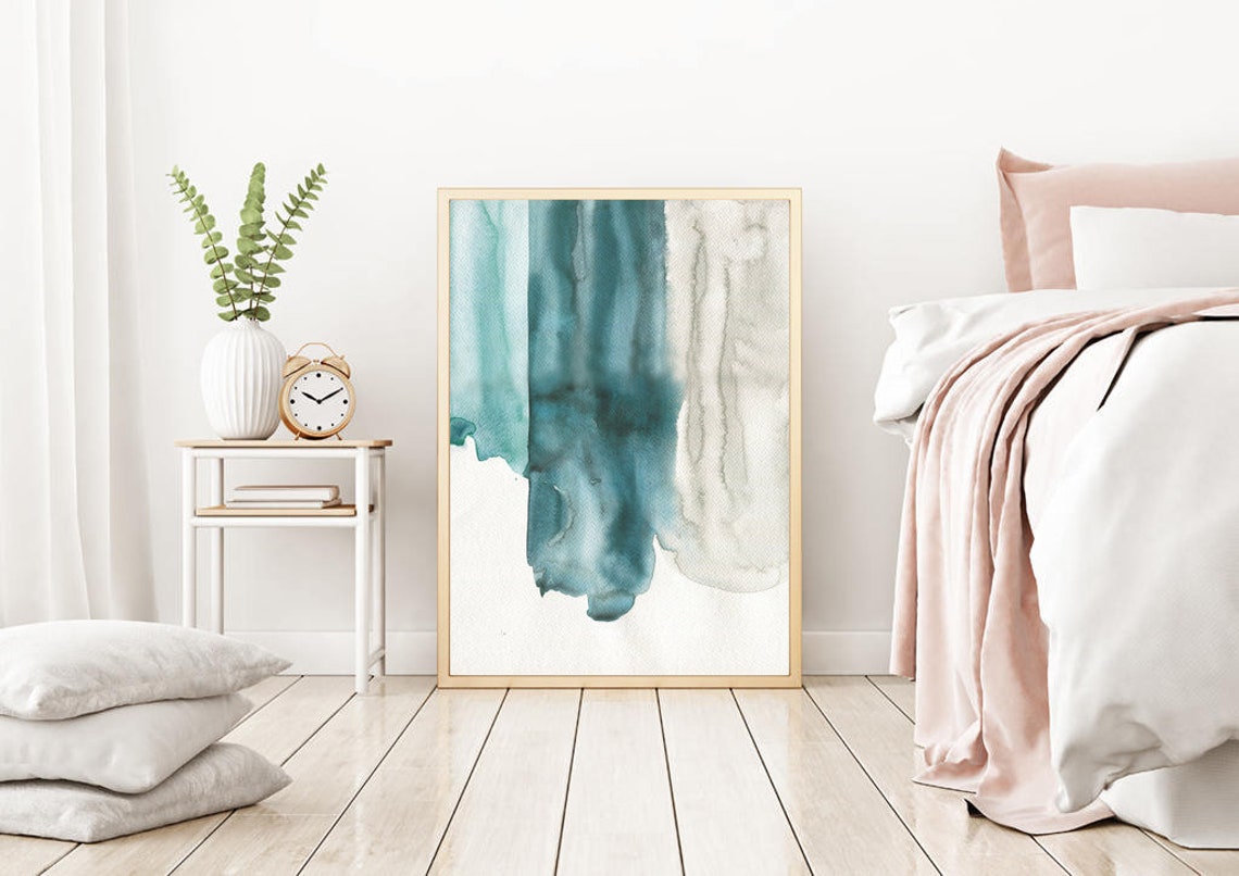 Abstract Blue Watercolor Brush Strokes Modern Coastal Art Print - Image 2