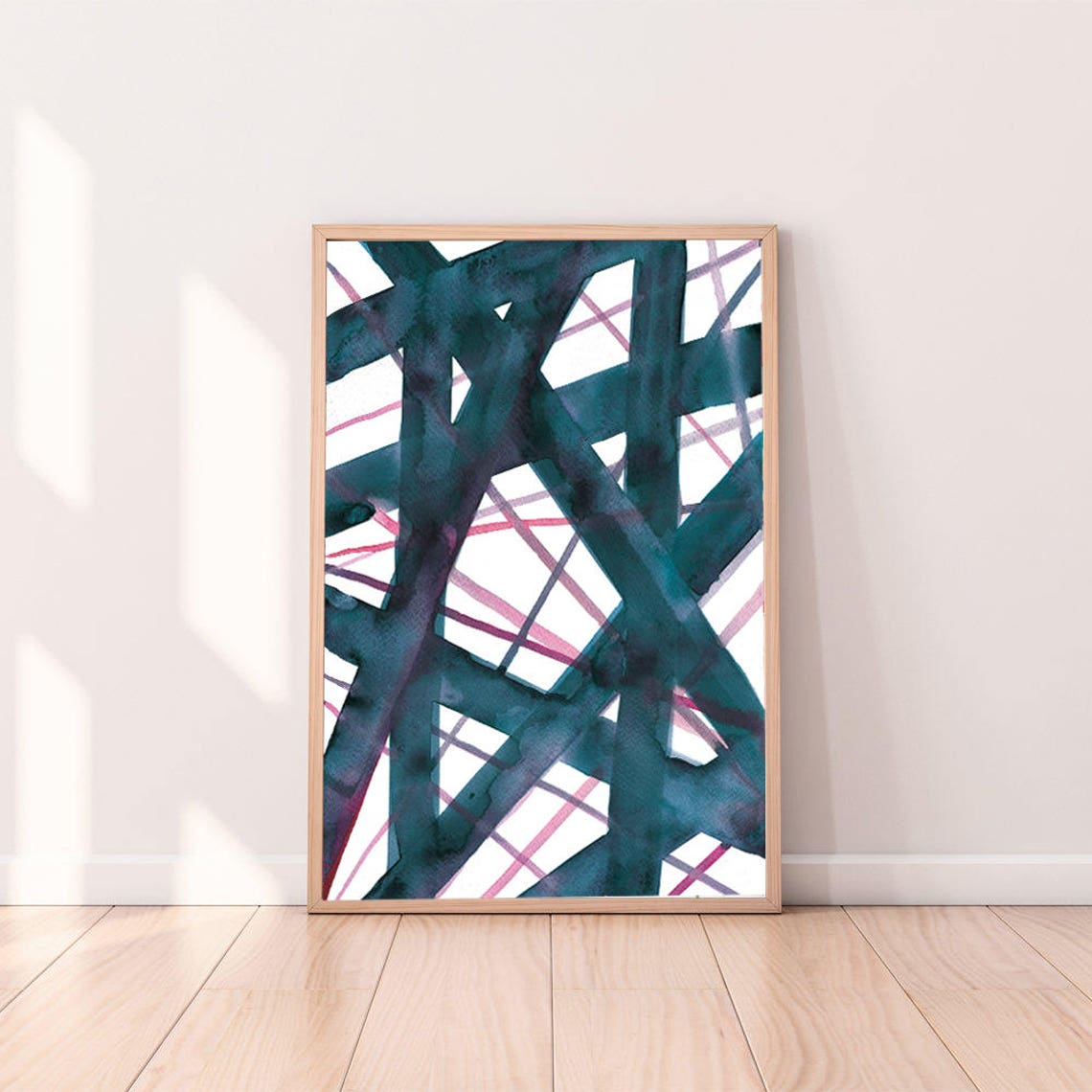 Bold Dark Teal Green Abstract Crisscross Line Modern Art Poster