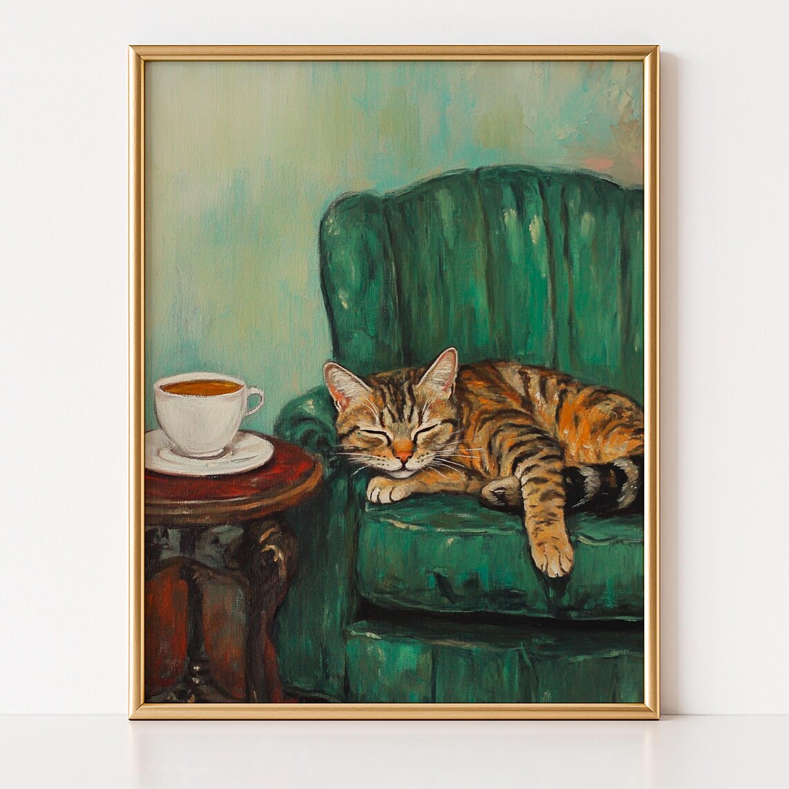 Sleeping Tabby Cat Vintage Farmhouse Art Print