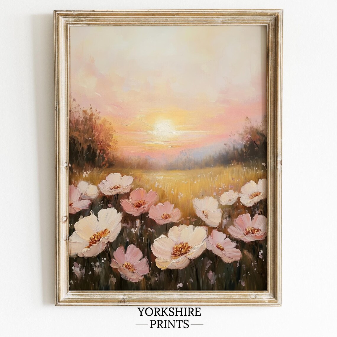 Vintage Pink Wildflower Landscape Art Print