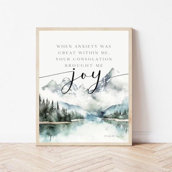 Psalm 9419 Mountain Lake Watercolor Your Consolation Brought Me Joy Poster