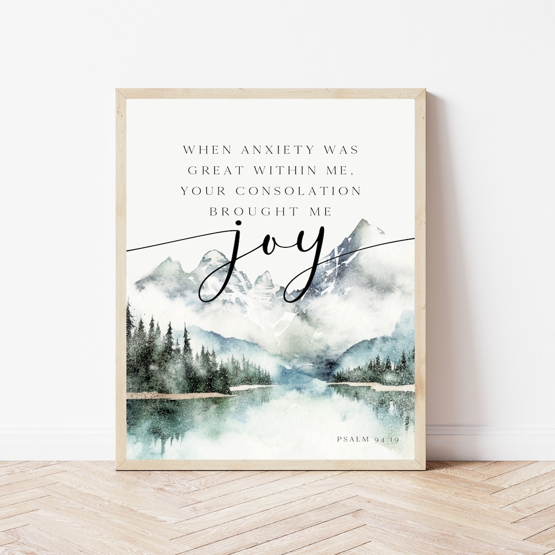 Psalm 9419 Mountain Lake Watercolor Your Consolation Brought Me Joy Poster