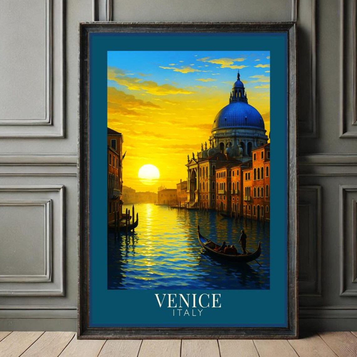 Venice Italy Vintage Grand Canal Sunset Gondola Travel Poster