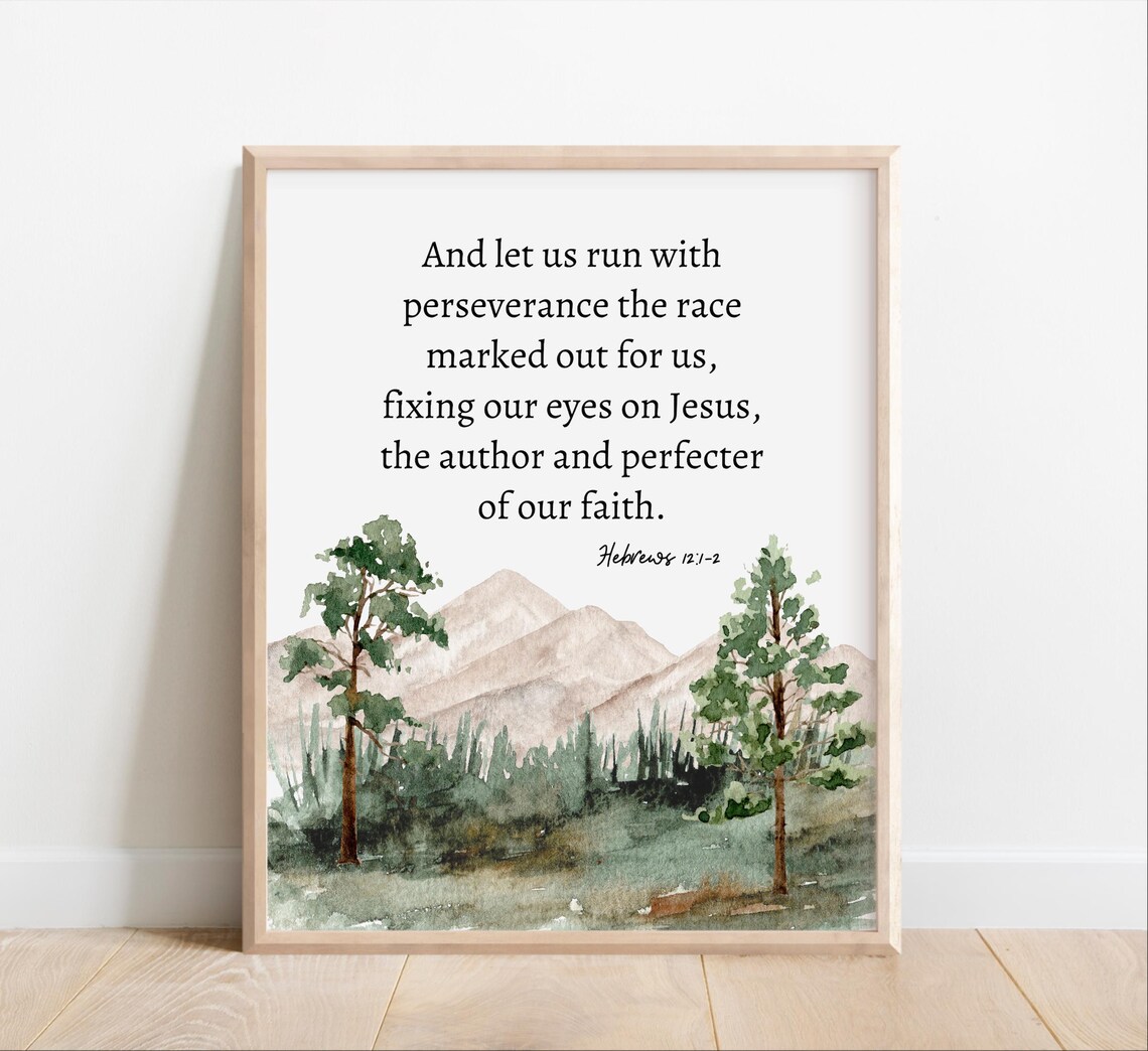 Hebrews 1212 Let Us Run With Perseverance The Race Marked Out For Bible Verse Wall Art Scripture Print Christian Gift Watercolor