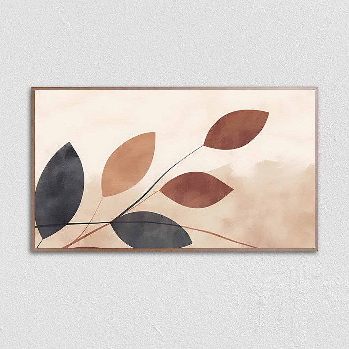 Abstract Botanical Branch Five Leaves Neutral Terracotta Wall Art