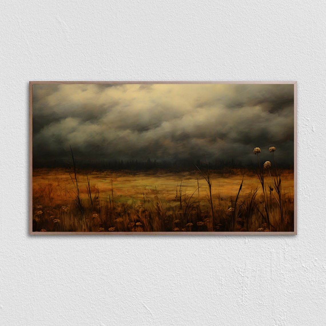 Storm Clouds Over Golden Field Tall Grass Moody Autumn Print