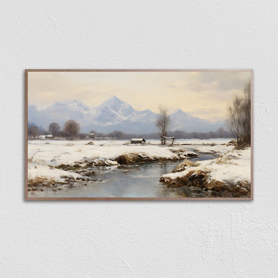 Snowy River Valley With A Cabin Beneath Mountain Peaks Winter Poster