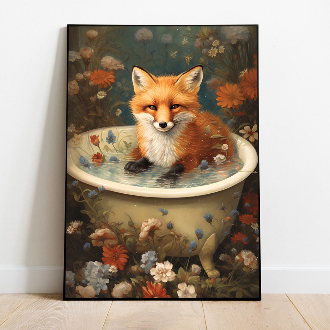 Fox In Tub Animal Print, Bathroom Wall Art