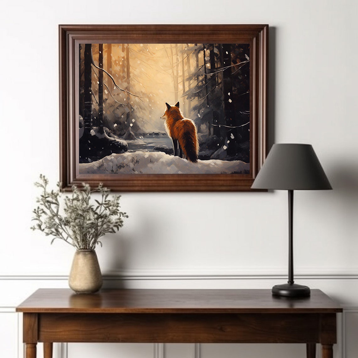 Majestic Red Fox In Snowy Golden Winter Forest Backlit Poster - Image 3