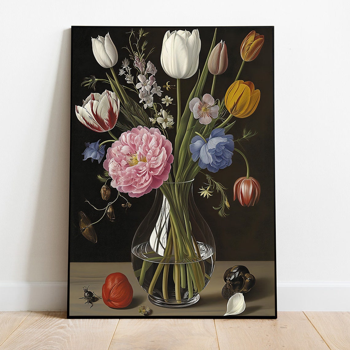 Moody Dutch Master Floral Still Life Tulips And Peony Poster