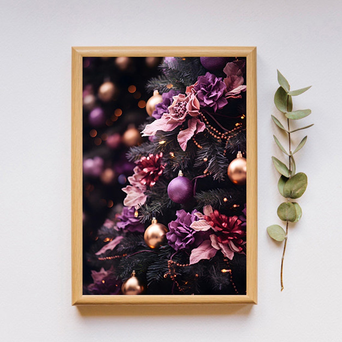 Purple And Gold Christmas Tree With Elegant Floral Decor Poster - Image 2