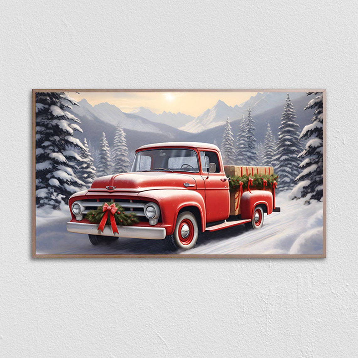 Christmas Red Pickup Truck Tv Art Vintage Holiday Frame Tv Art Christmas Season Art Instant Art Art For Frame Tv