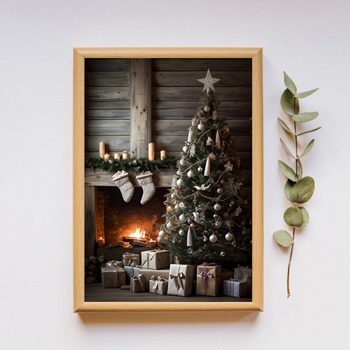 Cozy Cabin Christmas Fireplace Scene With Tree And Gifts Poster - Image 2