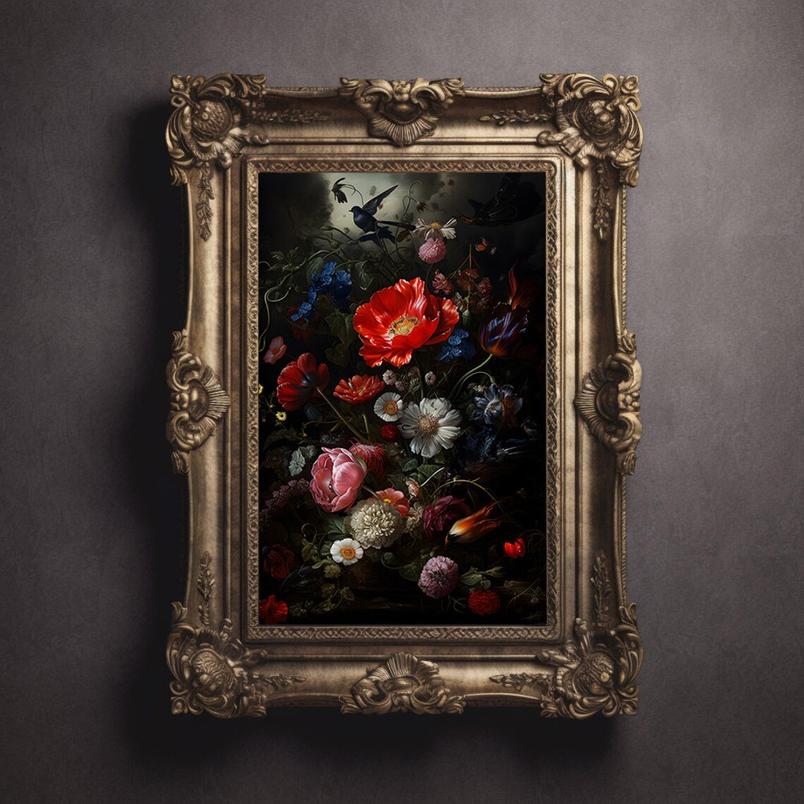 Moody Botanical Art Vintage Dark Floral Painting Dark Academia Print Still Life Oil Painting Antique Print - Image 2
