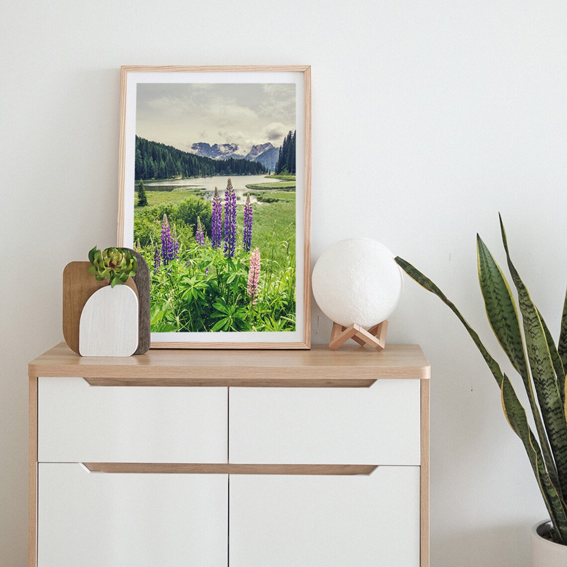 Purple Lupine Meadow Wildflowers Mountain Lake Landscape Wall Art - Image 2