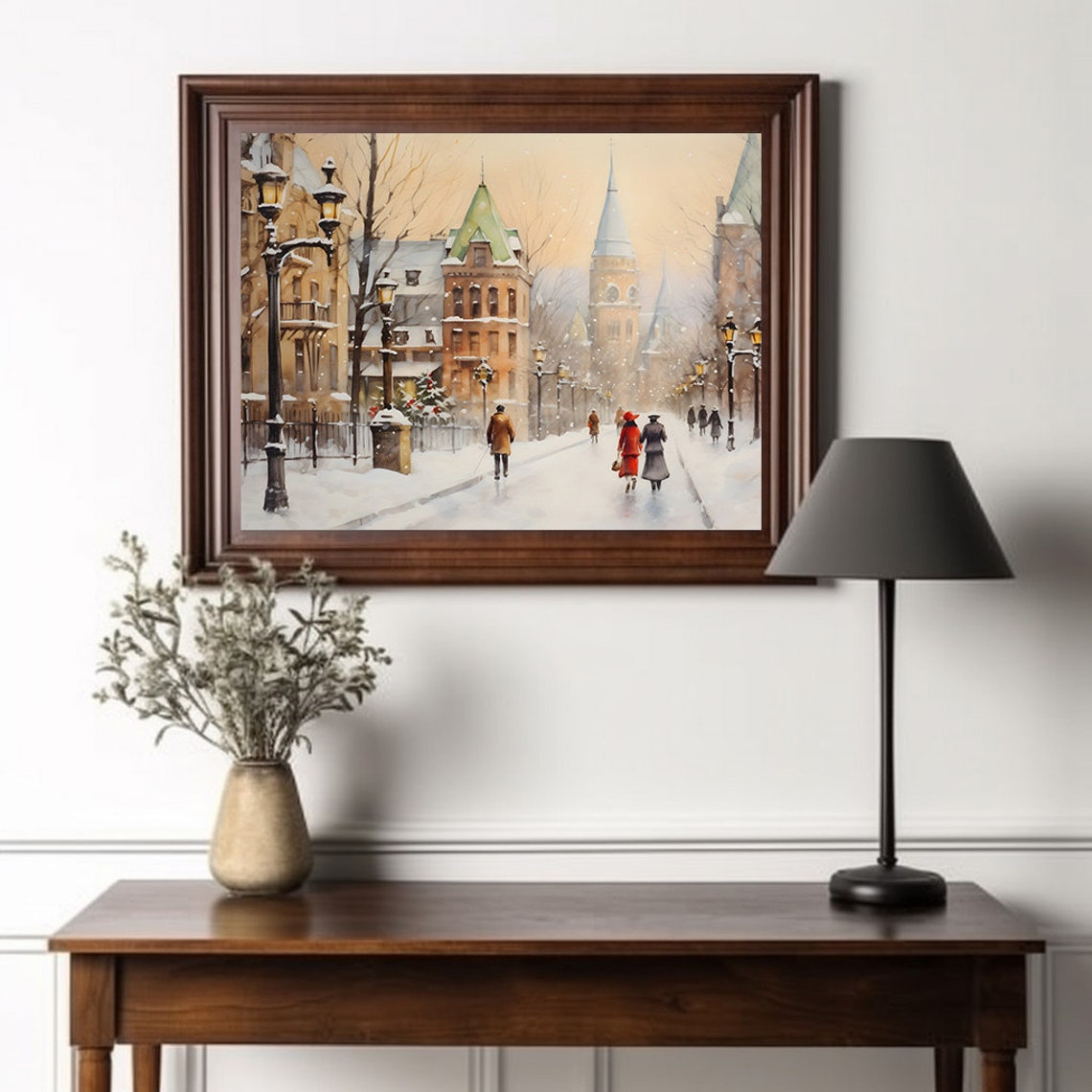 Victorian Christmas Village Painting Winter Village Print Vintage Winter Painting Christmas Art Cottagecore Wall Art - Image 3