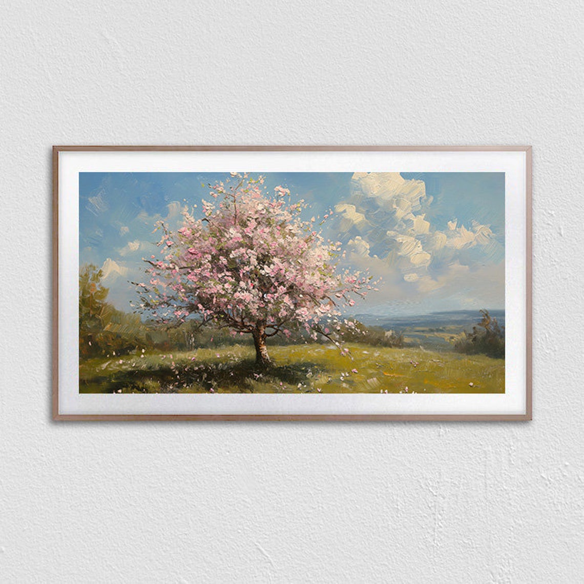 Blooming Cherry Tree Over Rolling Hills Spring Meadow Poster - Image 3