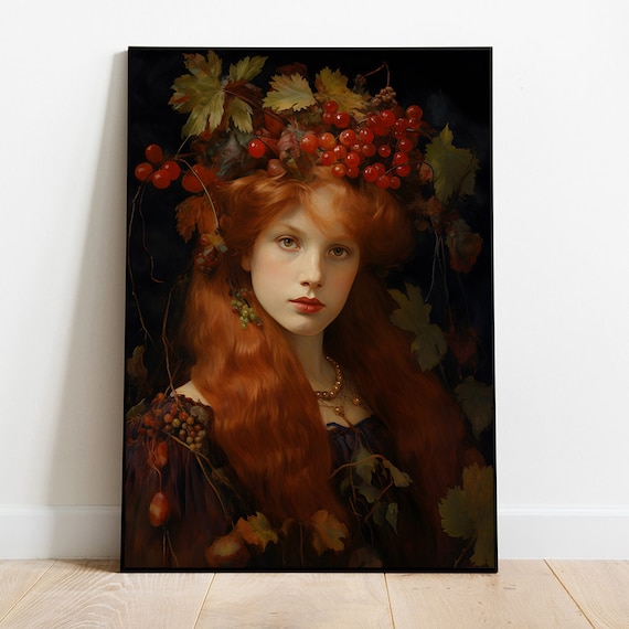 Moody Fall Print Vintage Woman Painting Femail Oil Painting Victorian Aesthetic Art Dark Academia