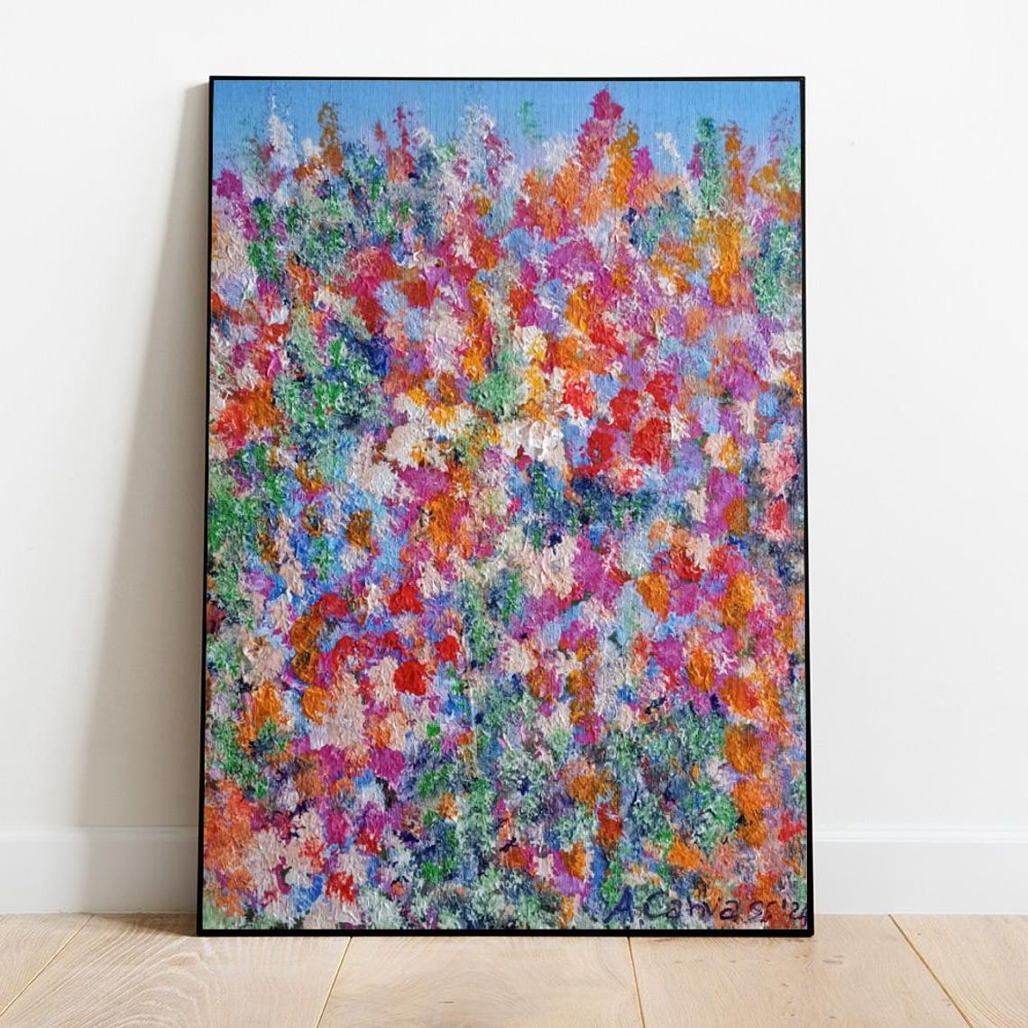 Colorful Abstract Flower Field Impasto Texture Multicolor Wall Art