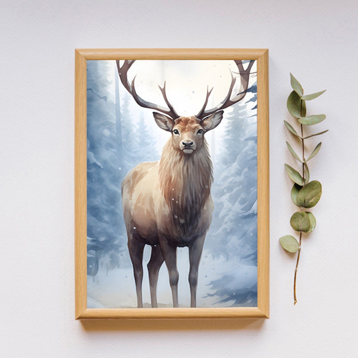 Majestic Stag With Antlers In Snowy Blue Winter Forest Poster - Image 2