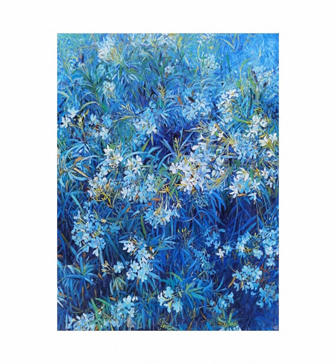 Blue Wildflowers Field Impasto Oil Painting Blue Floral Poster - Image 3