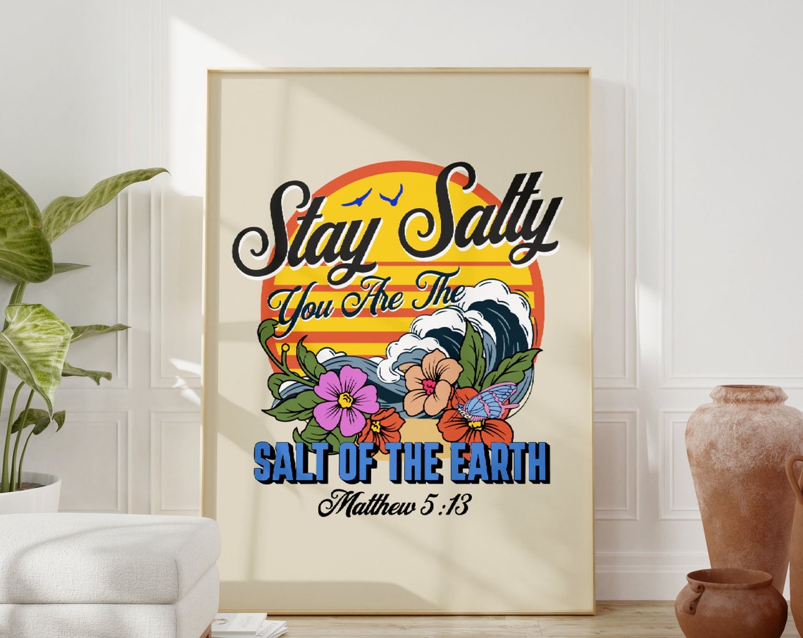 Retro Christian Wall Print Stay Salty Print Christian Poster Bible Verse Print Wall Decor Large Art Christian Gift Matthew - Image 4