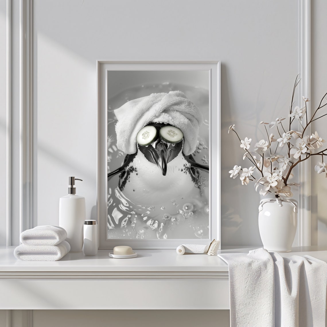 Pampered Penguin Spa Day Print Funny Bathroom Wall Art Cute Gift Idea Bathroom Print Bathroom Decor Wall Art - Image 3