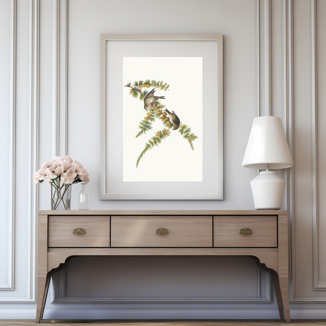 Vintage Finch Birds Larch Branch Antique Botanical Illustration Poster - Image 2