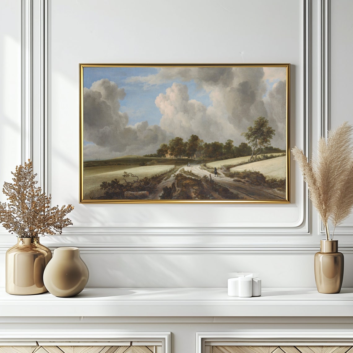 17th Century Wheat Field Road Dramatic Clouds Landscape Poster - Image 3