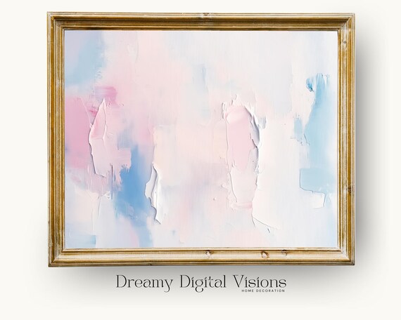 Minimalist Abstract Acrylic Painting Print With Pastel Pink Blue And White Textured Colours Textured Abstract Pastel Wall Print