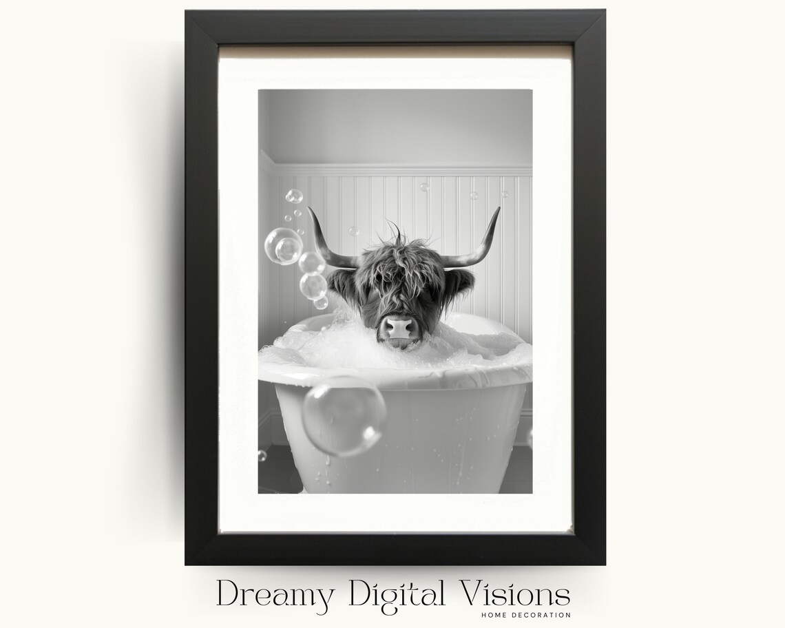 Highland Cow in Bath Funny Bathroom Art Print
