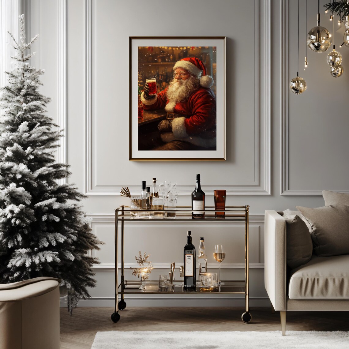 Father Christmas Bar Cart Print, Vintage Christmas Decor - Image 3