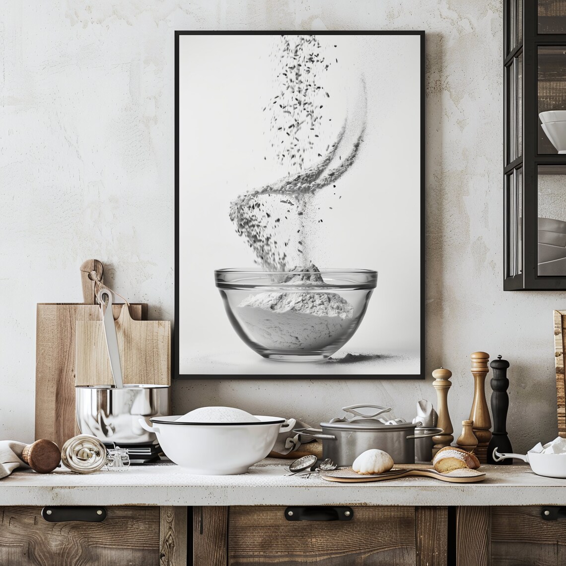 Bowl of Flour Kitchen Wall Art Print, Black And White - Image 3