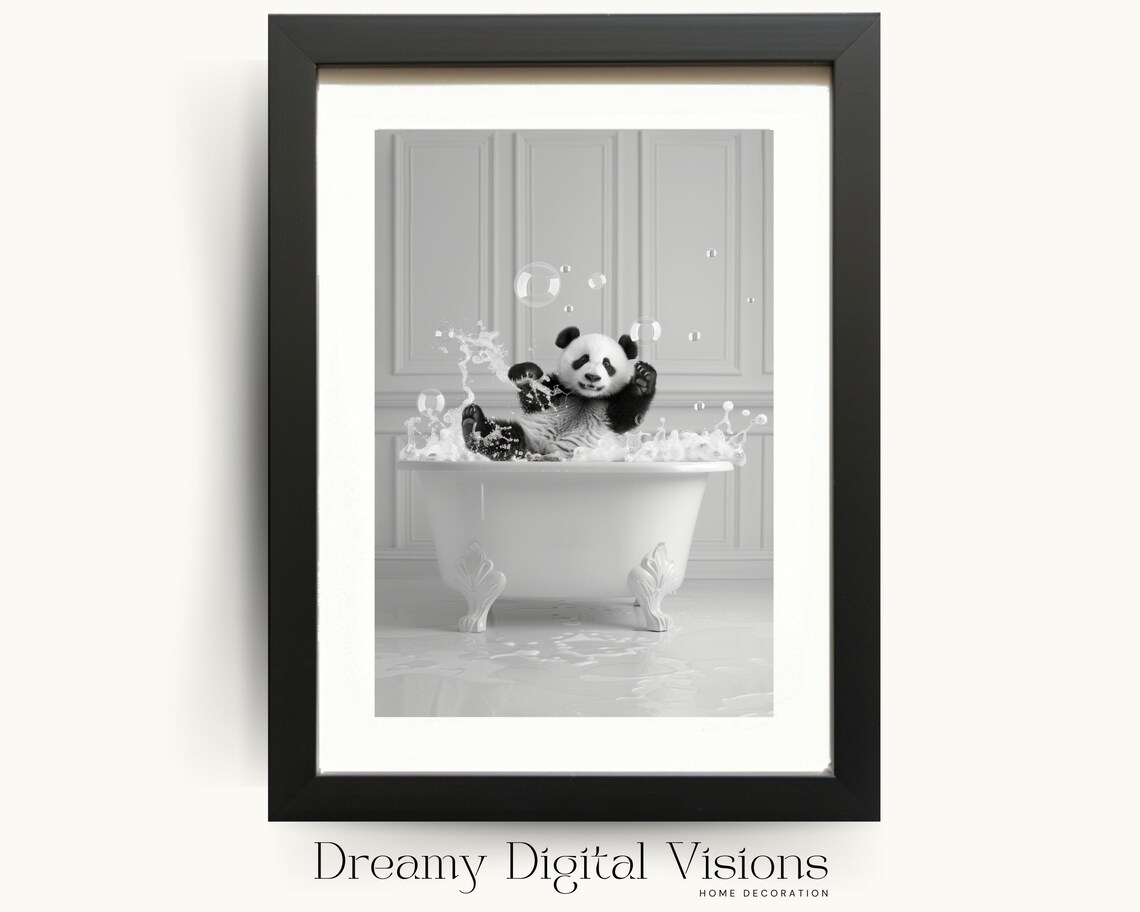 Cute Panda In Tub Bathroom Wall Art Print
